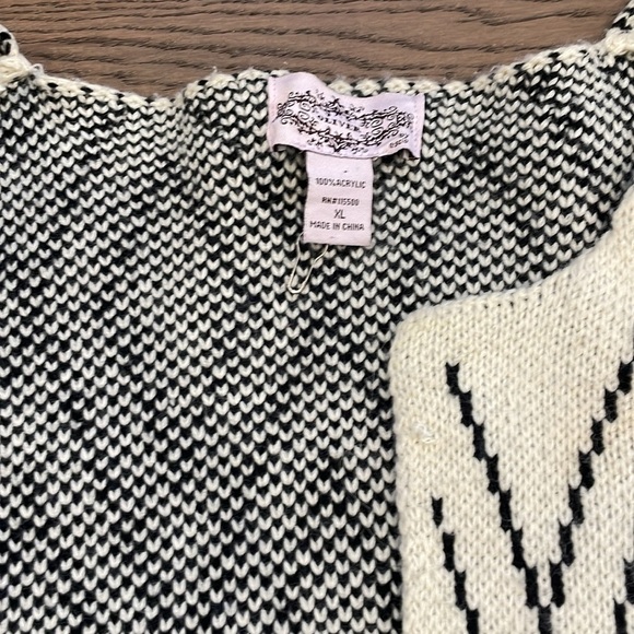 Oliver by Escio Anthropologie Black Cream Geometric Diamond Long Cardigan XL - Picture 4 of 6